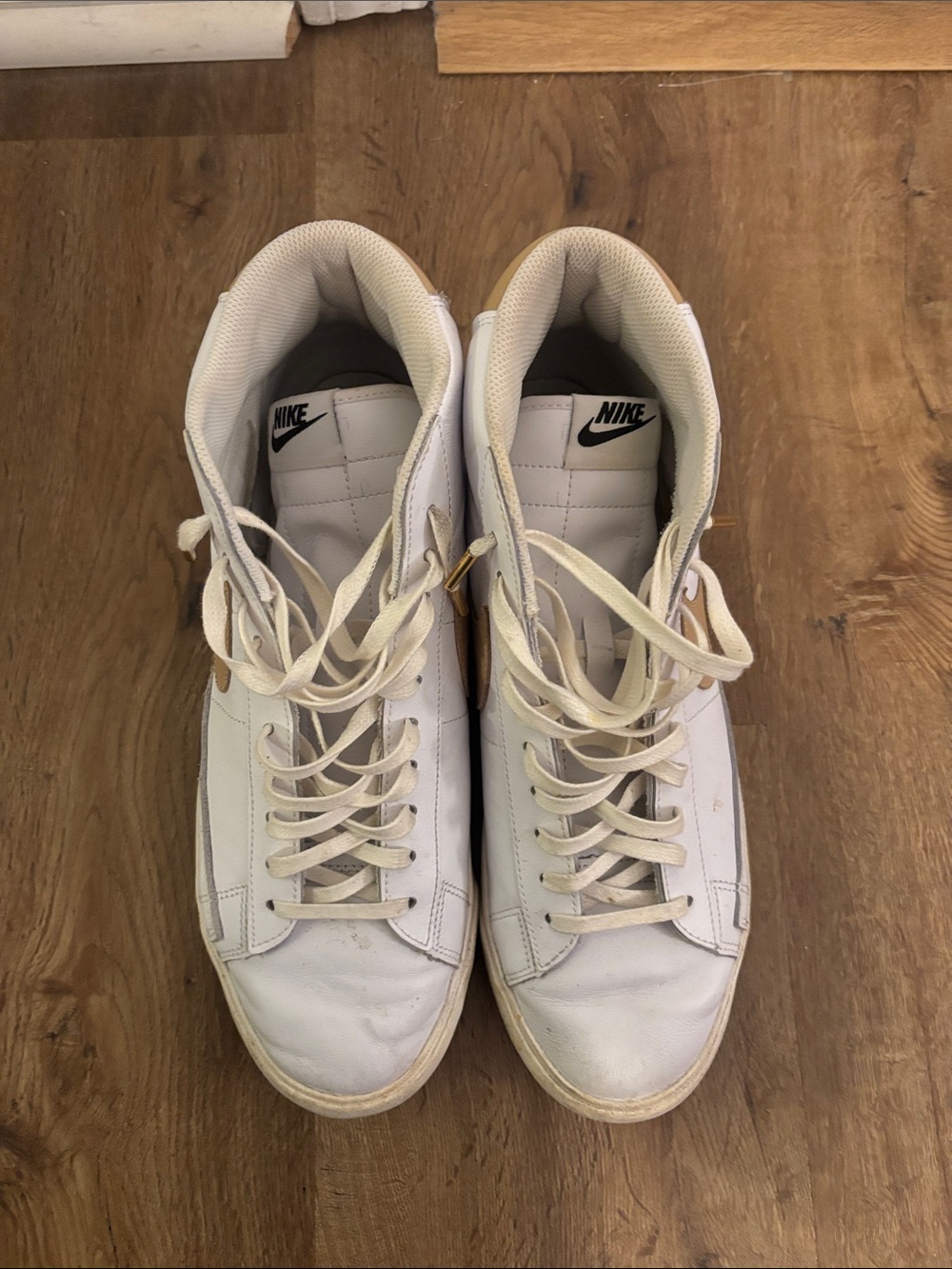 Nike Blazer Mid-Top Sneakers in White with Tan Swoosh - Picture 2 of 3